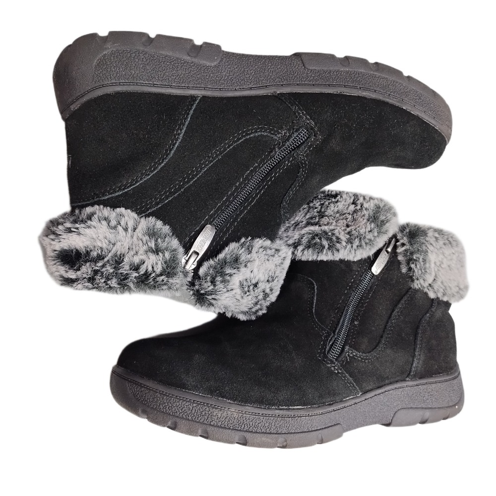 Khombu Jessica Winter Snow Boots Womens US 9M Black Gray Faux Fur Lined Side Zip